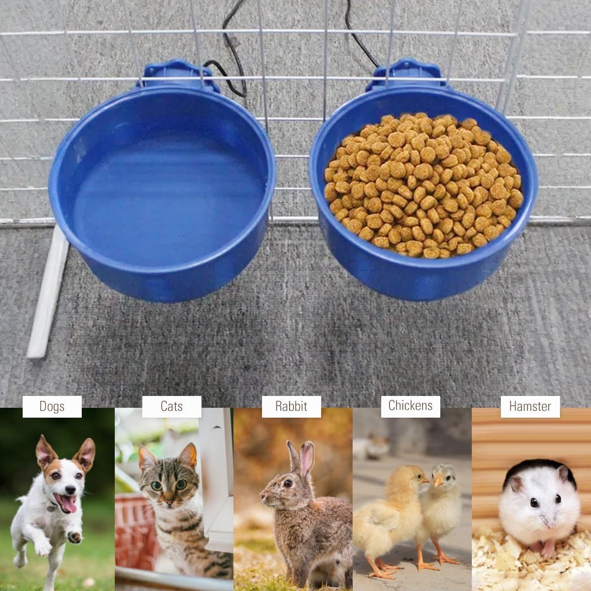 image:imageENJOYING Heated Water Bowl for Cats Indoor 06 L Thermal WaterFood Hanging Heated Pet Bowl for Rabbits Chickens Small Dogs Birds Pet Cage Dish Crate Use SelfAssembly BlueBlue