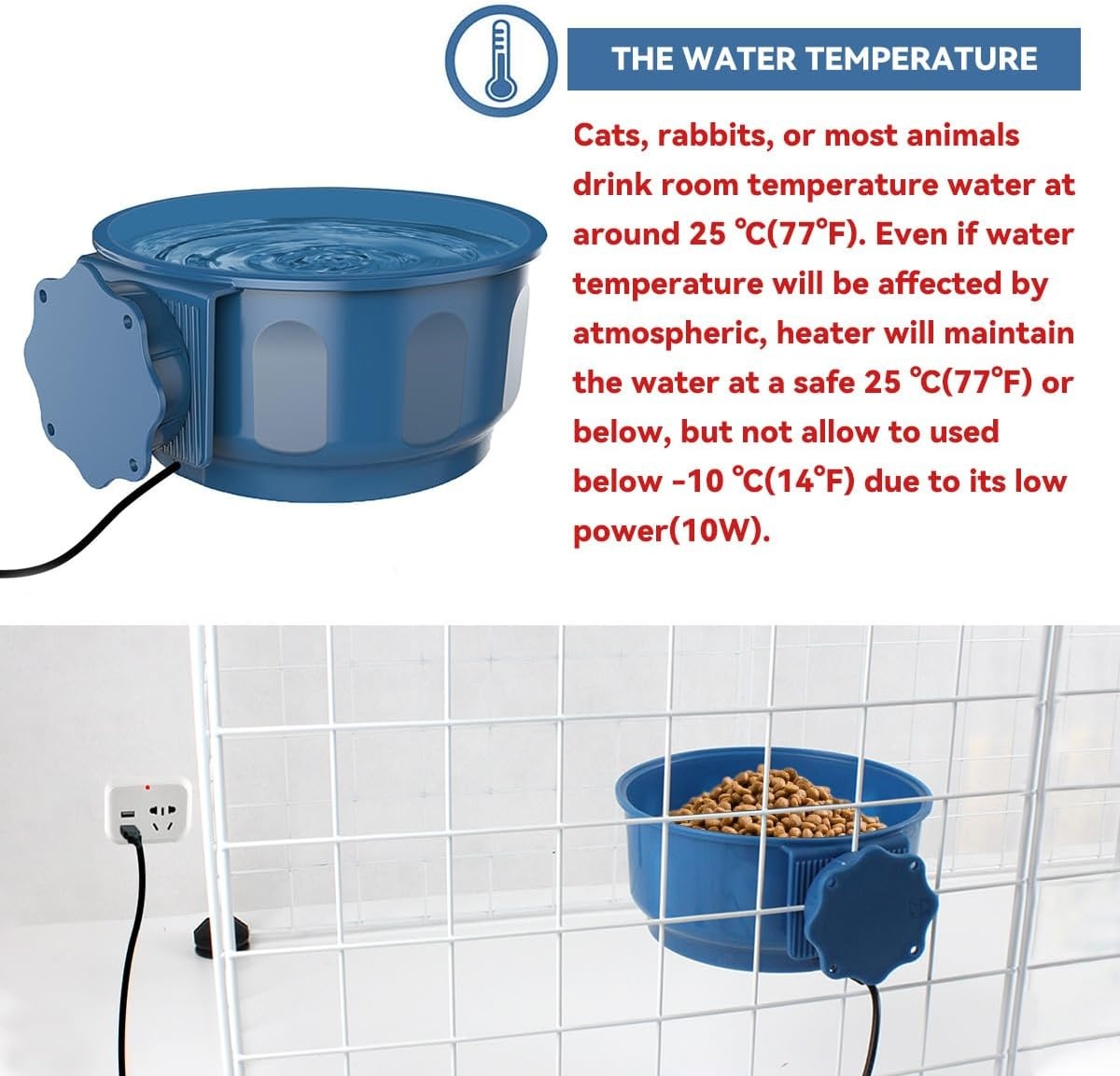 image:imageENJOYING Heated Water Bowl for Cats Indoor 06 L Thermal WaterFood Hanging Heated Pet Bowl for Rabbits Chickens Small Dogs Birds Pet Cage Dish Crate Use SelfAssembly BlueBlue