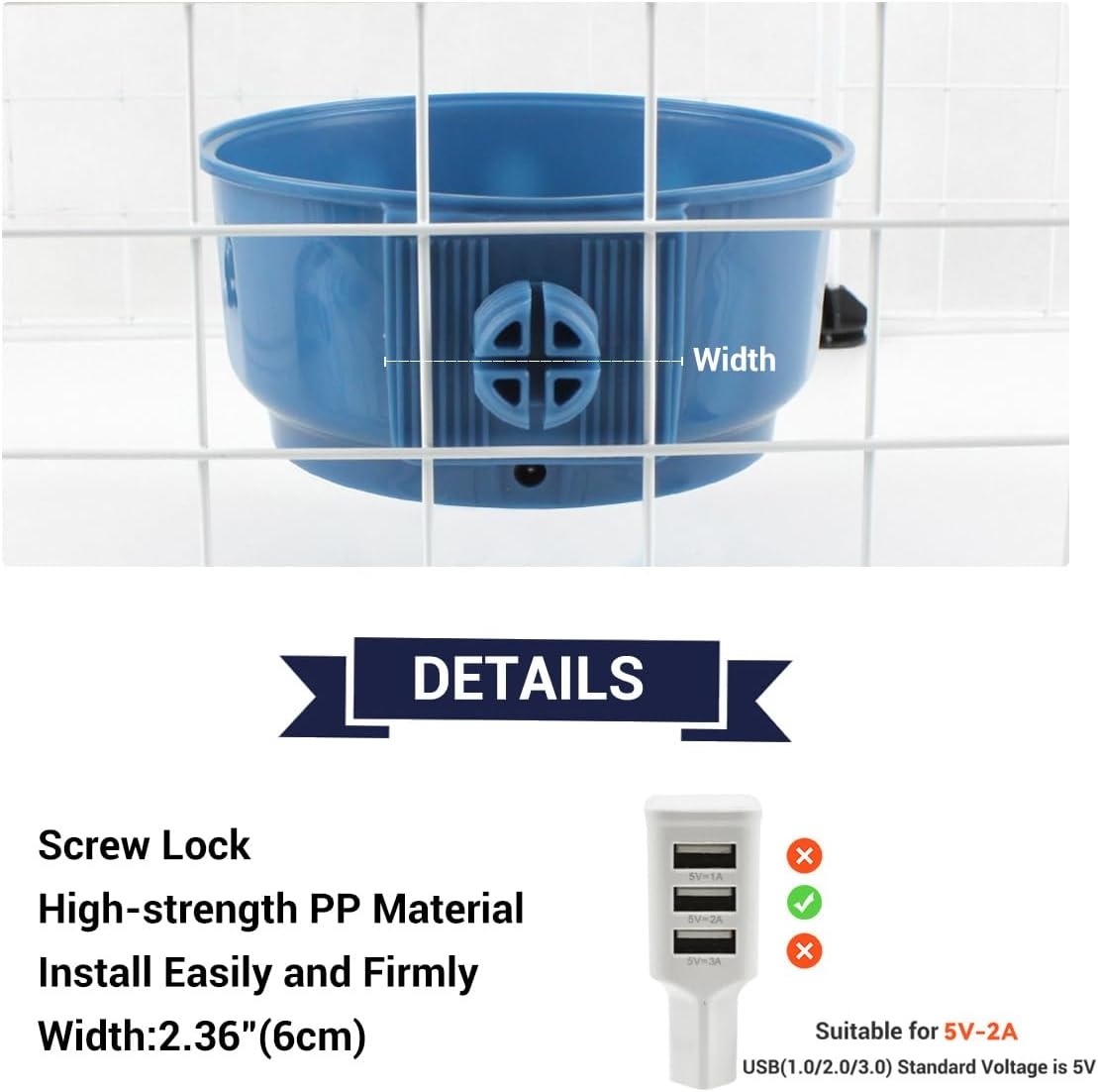 image:imageENJOYING Heated Water Bowl for Cats Indoor 06 L Thermal WaterFood Hanging Heated Pet Bowl for Rabbits Chickens Small Dogs Birds Pet Cage Dish Crate Use SelfAssembly BlueBlue