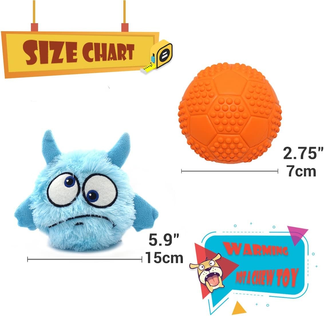 image:imageEnjoying Dog Interactive Toys 2in1 Dog Plush Squeaky Small Balls Pet Toys Halloween Xmas for Small Medium Large Dogs Blue MonsterBlue