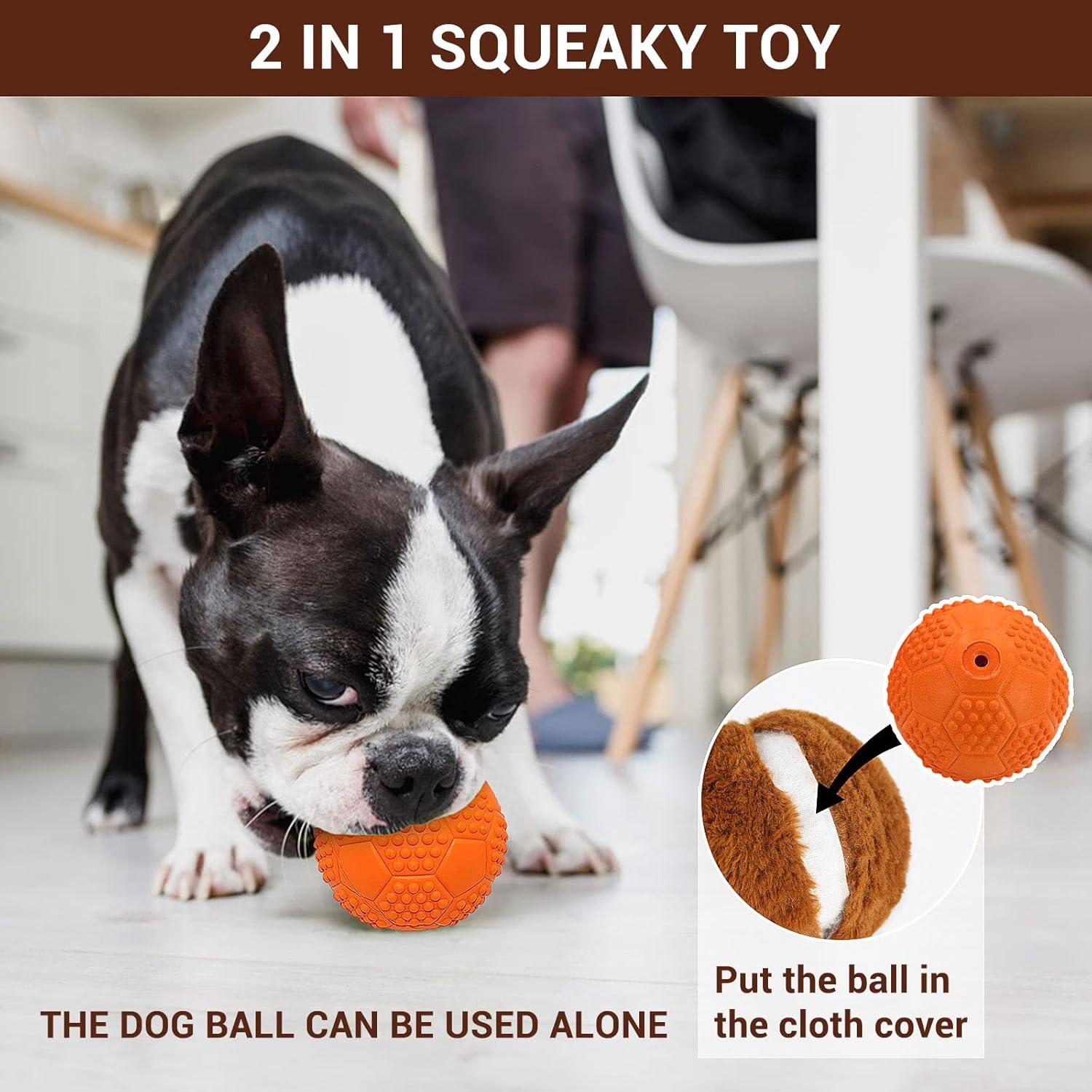 image:imageEnjoying Dog Interactive Toys 2in1 Dog Plush Squeaky Small Balls Pet Toys Halloween Xmas for Small Medium Large Dogs Blue MonsterBrown
