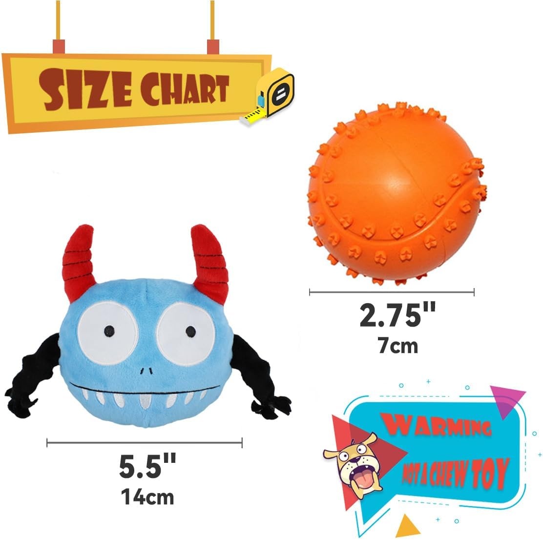image:imageEnjoying Dog Interactive Toys 2in1 Dog Plush Squeaky Small Balls Pet Toys Halloween Xmas for Small Medium Large Dogs Blue MonsterCool Blue