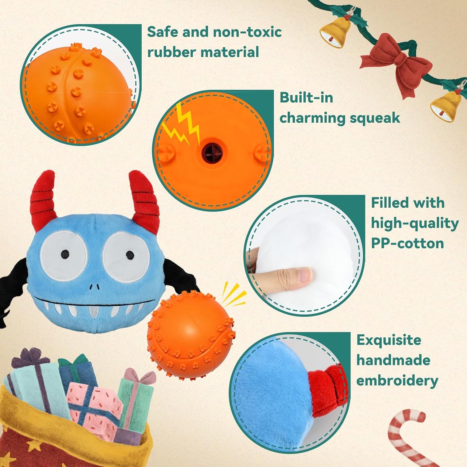 image:imageEnjoying Dog Interactive Toys 2in1 Dog Plush Squeaky Small Balls Pet Toys Halloween Xmas for Small Medium Large Dogs Blue MonsterCool Blue