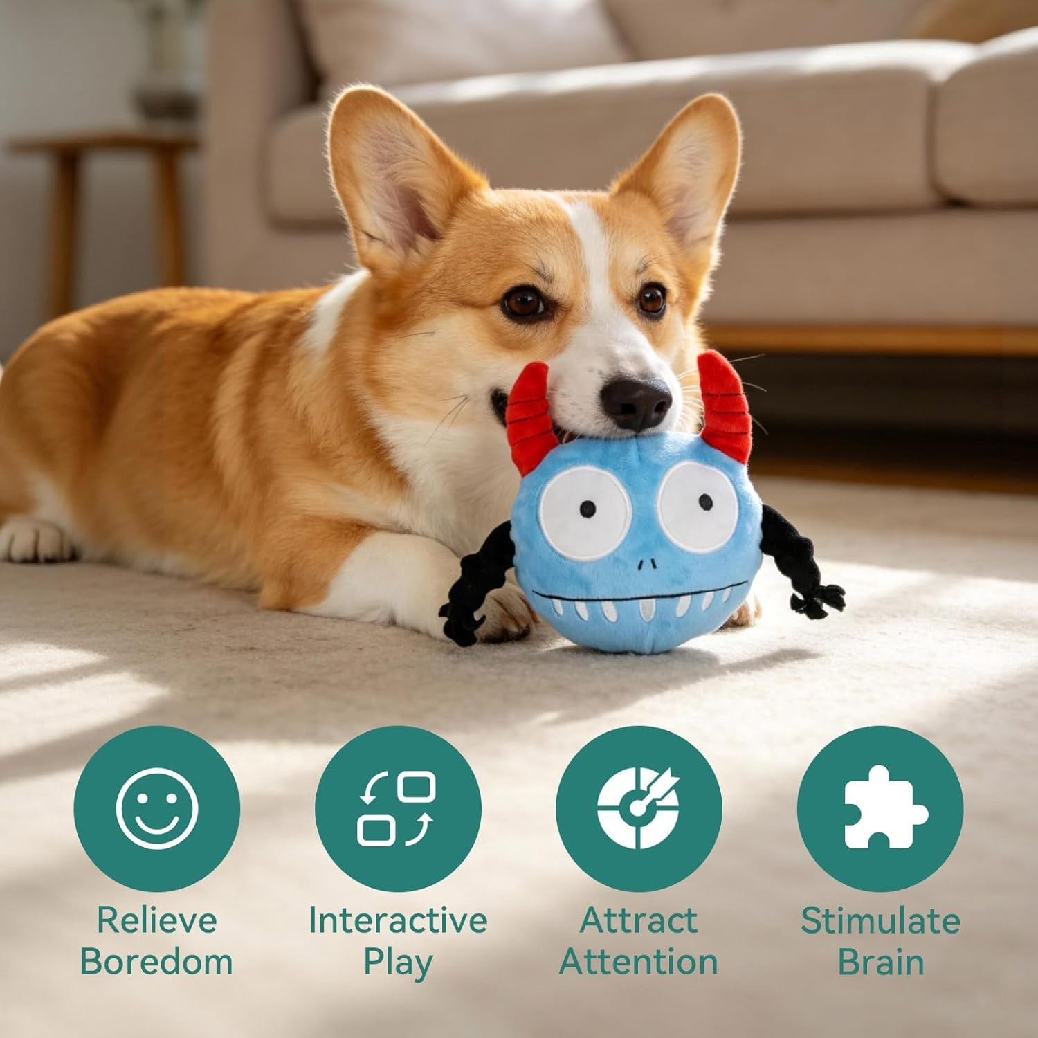 image:imageEnjoying Dog Interactive Toys 2in1 Dog Plush Squeaky Small Balls Pet Toys Halloween Xmas for Small Medium Large Dogs Blue MonsterCool Blue