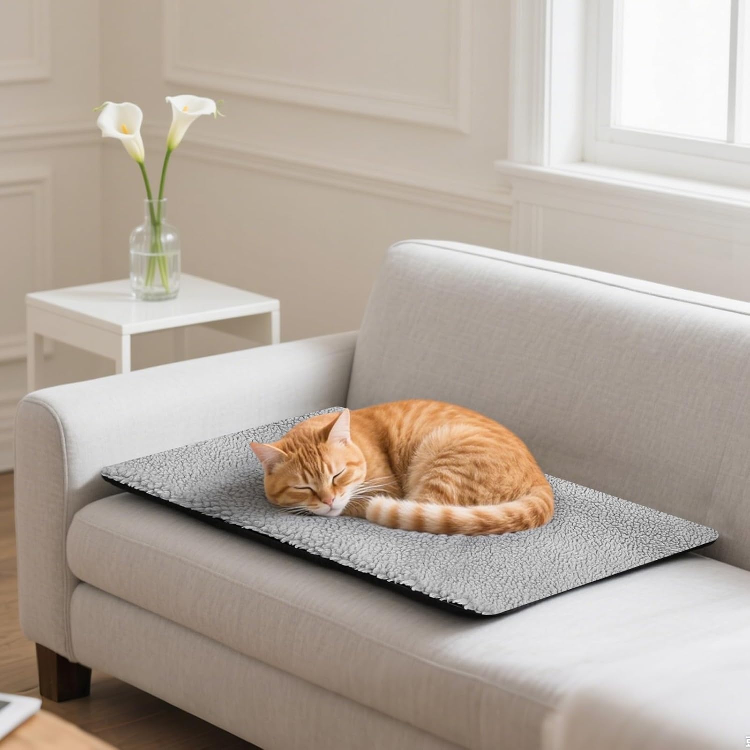 image:imageEnjoying Plush Cat Bed Mat Diameter 195 Round Pad with Pillow Around for Cats Dogs RelyingCurling Sleep Warm Dog Cushion for Crates Antiskid Bottom Large GrayLargeRectangular