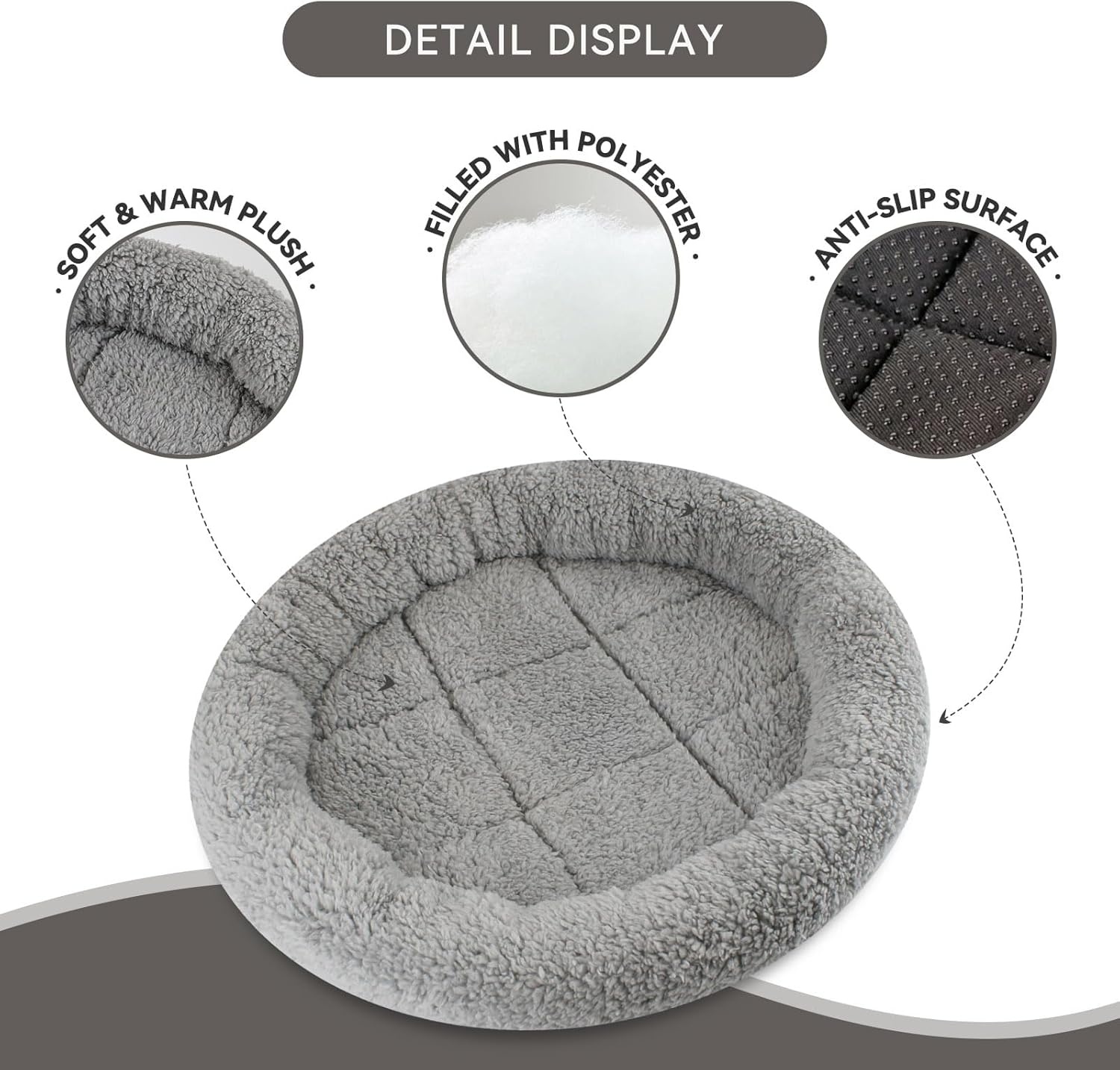 image:imageEnjoying Plush Cat Bed Mat Diameter 195 Round Pad with Pillow Around for Cats Dogs RelyingCurling Sleep Warm Dog Cushion for Crates Antiskid Bottom Large GraySmallRound