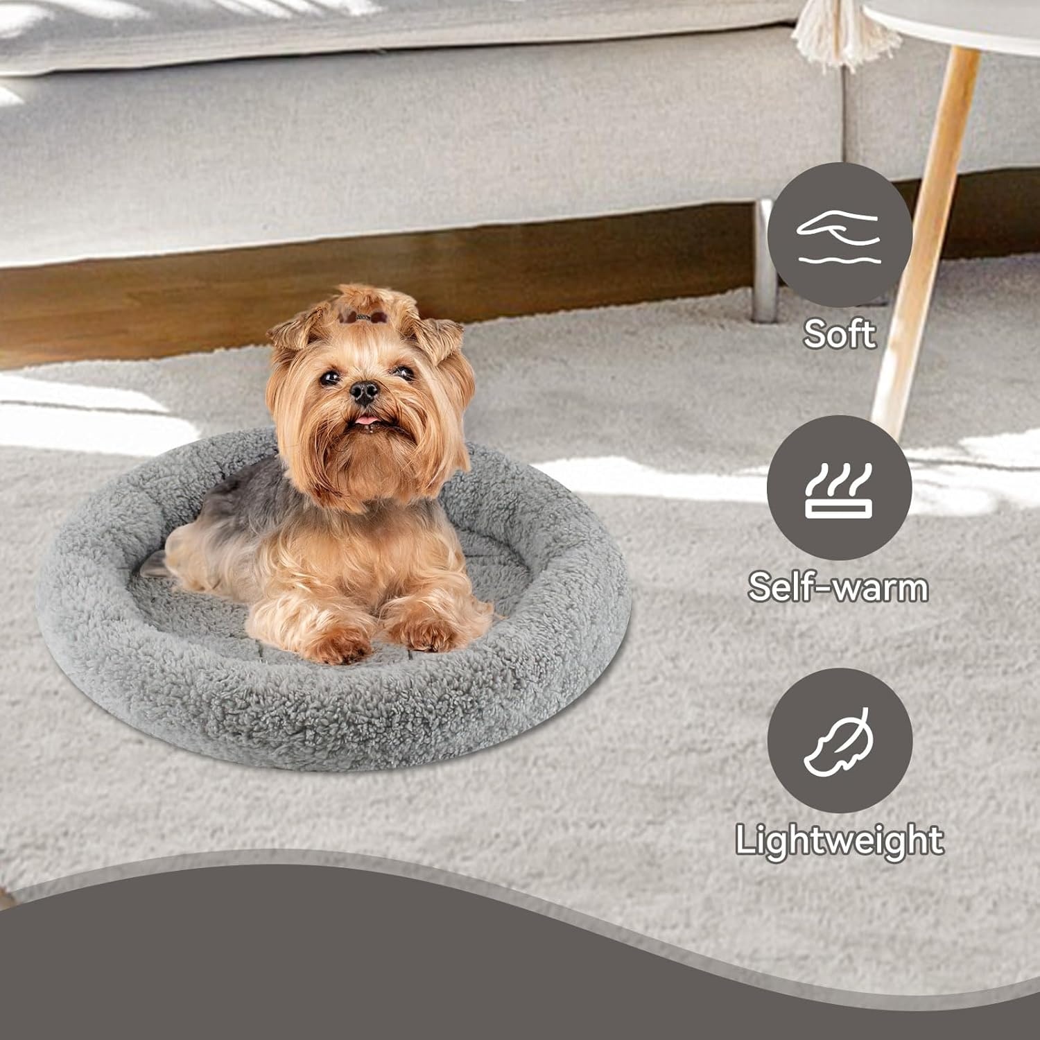 image:imageEnjoying Plush Cat Bed Mat Diameter 195 Round Pad with Pillow Around for Cats Dogs RelyingCurling Sleep Warm Dog Cushion for Crates Antiskid Bottom Large GrayMediumRound