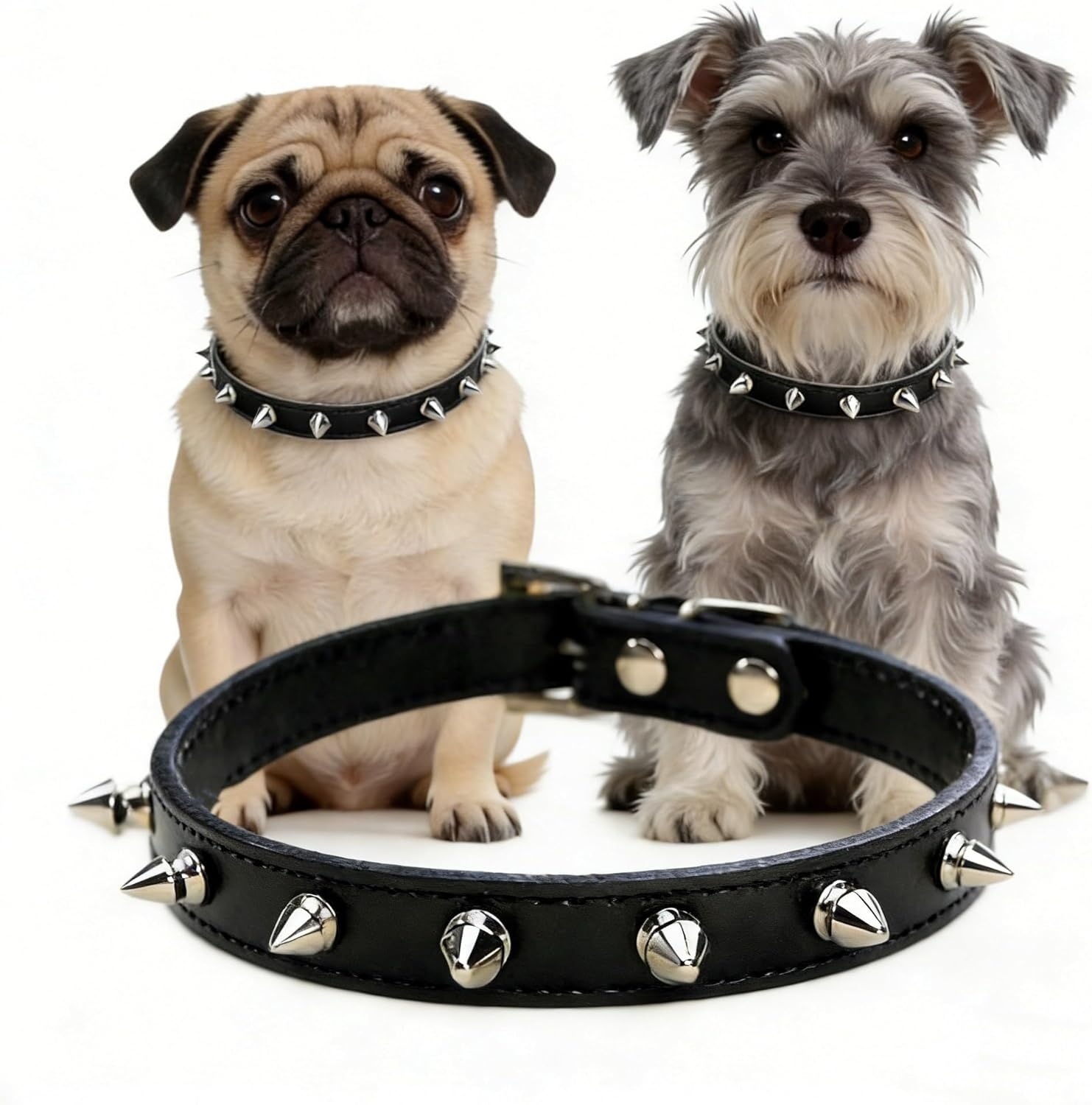 image:imageEnjoying Spike Cat Collar Spiked Dog Collar for ExtraSmall to Small Dogs AntiBite Studded Protective Faux Leather Spiky Collar with Metal Rings for Hold Pet TagsLeash Adjustable Red XSBlack