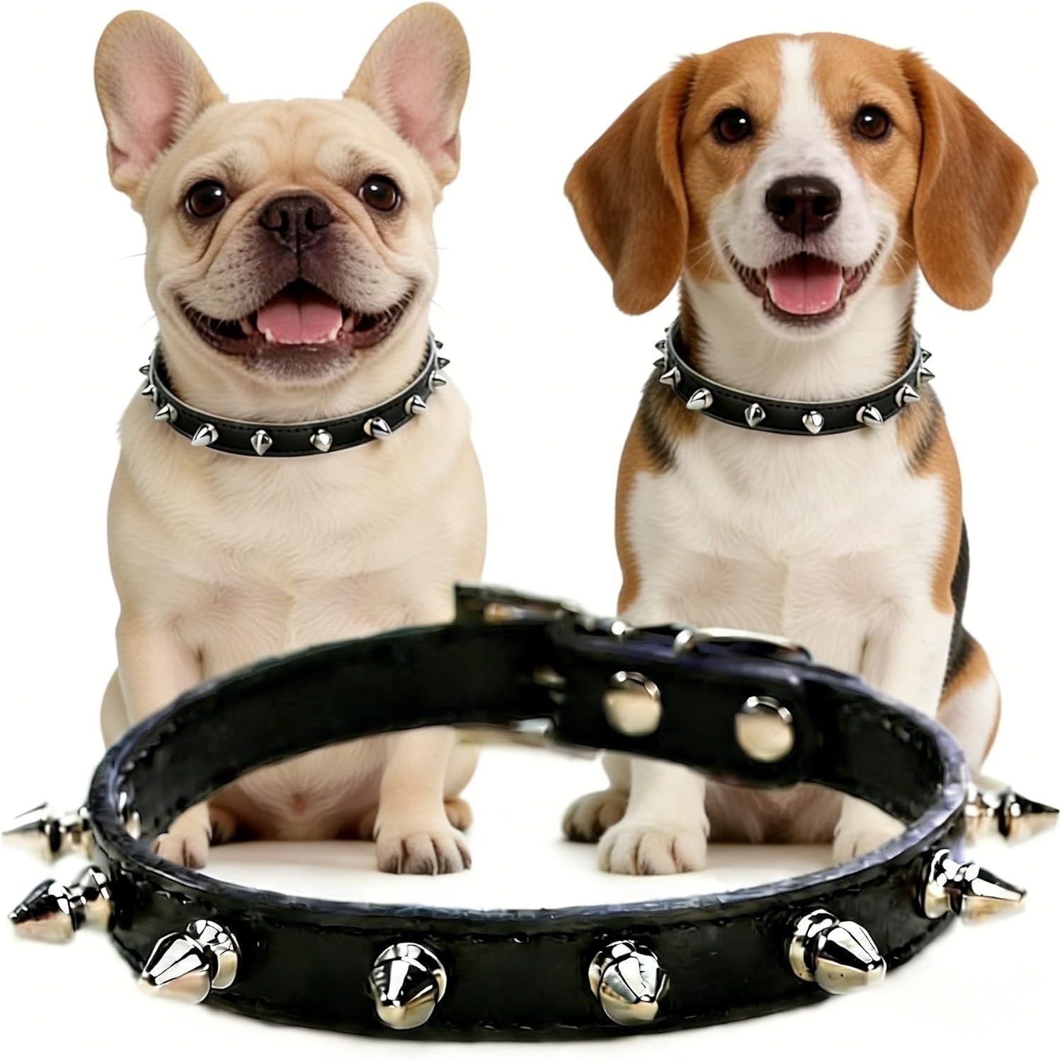 image:imageEnjoying Spike Cat Collar Spiked Dog Collar for ExtraSmall to Small Dogs AntiBite Studded Protective Faux Leather Spiky Collar with Metal Rings for Hold Pet TagsLeash Adjustable Red XSBlack
