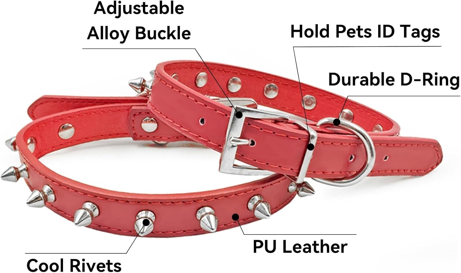 image:imageEnjoying Spike Cat Collar Spiked Dog Collar for ExtraSmall to Small Dogs AntiBite Studded Protective Faux Leather Spiky Collar with Metal Rings for Hold Pet TagsLeash Adjustable Red XSRed