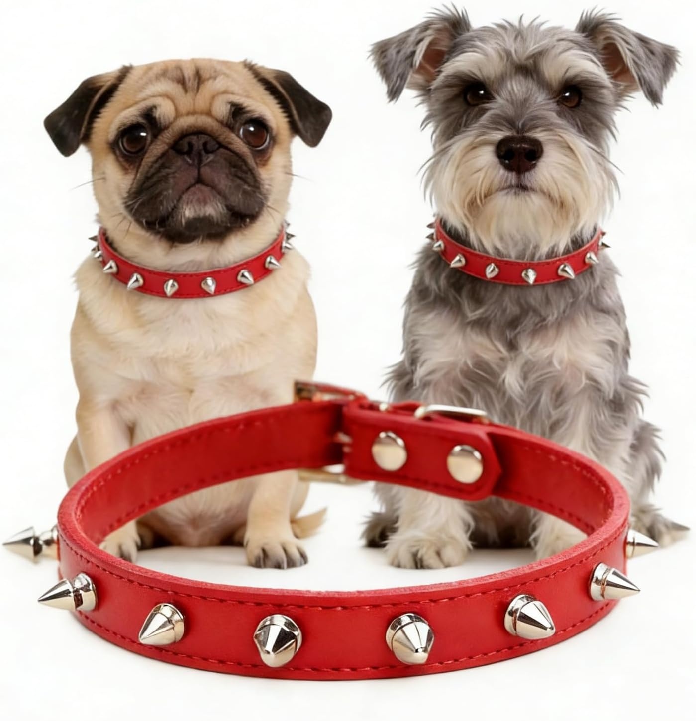 image:imageEnjoying Spike Cat Collar Spiked Dog Collar for ExtraSmall to Small Dogs AntiBite Studded Protective Faux Leather Spiky Collar with Metal Rings for Hold Pet TagsLeash Adjustable Red XSRed