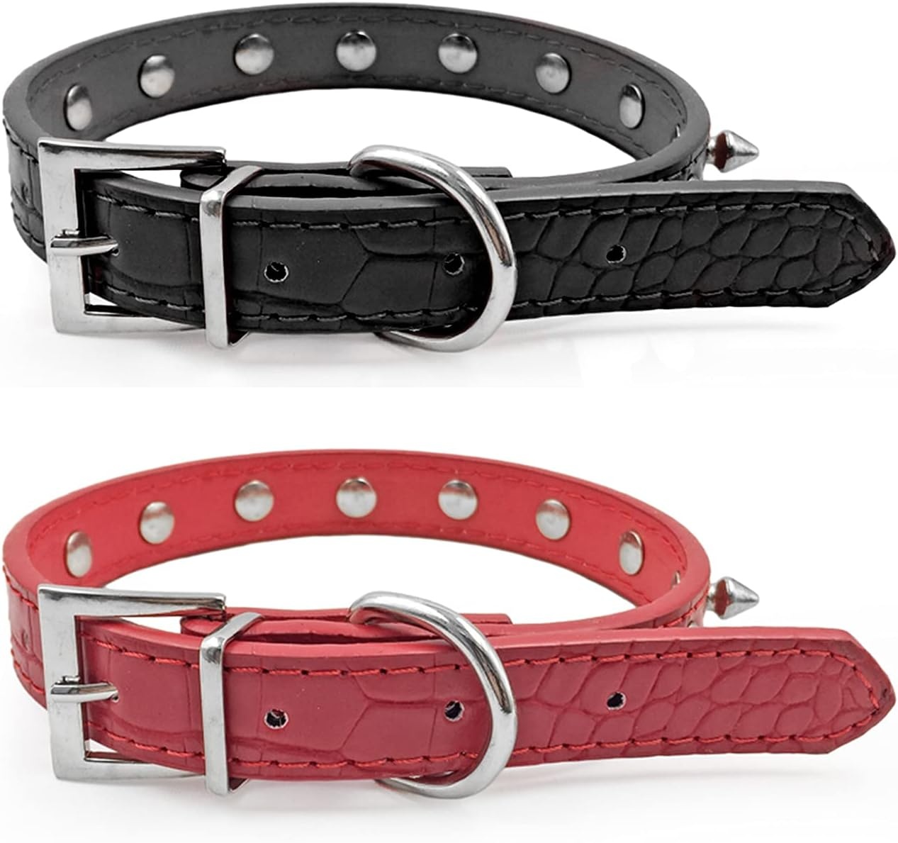 image:imageEnjoying Spike Cat Collar Spiked Dog Collar for ExtraSmall to Small Dogs AntiBite Studded Protective Faux Leather Spiky Collar with Metal Rings for Hold Pet TagsLeash Adjustable Red XSRed