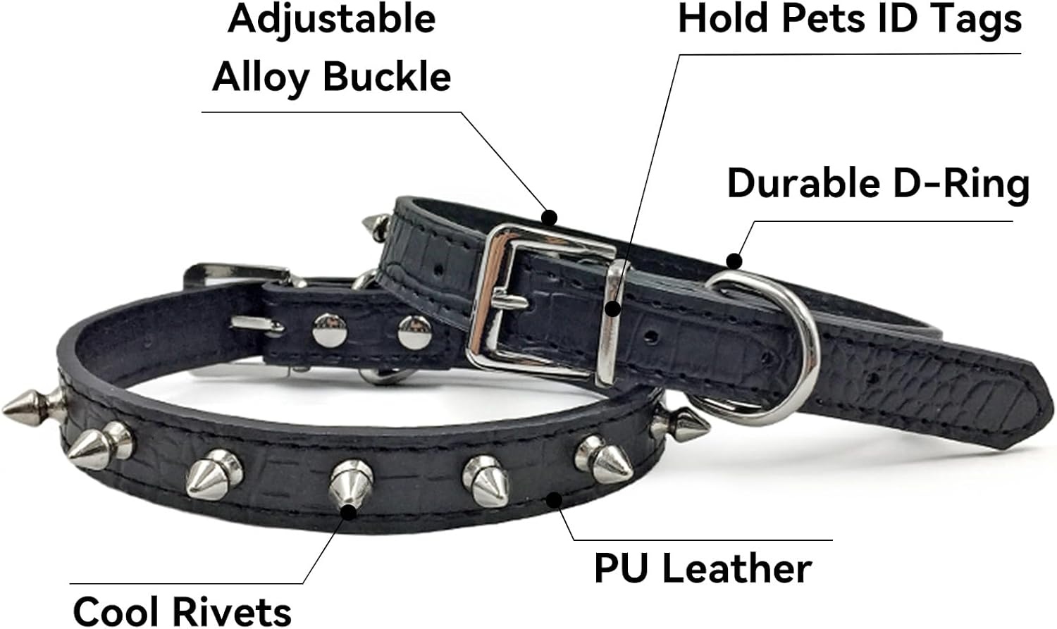 image:imageEnjoying Spike Cat Collar Spiked Dog Collar for ExtraSmall to Small Dogs AntiBite Studded Protective Faux Leather Spiky Collar with Metal Rings for Hold Pet TagsLeash Adjustable Red XSBlack