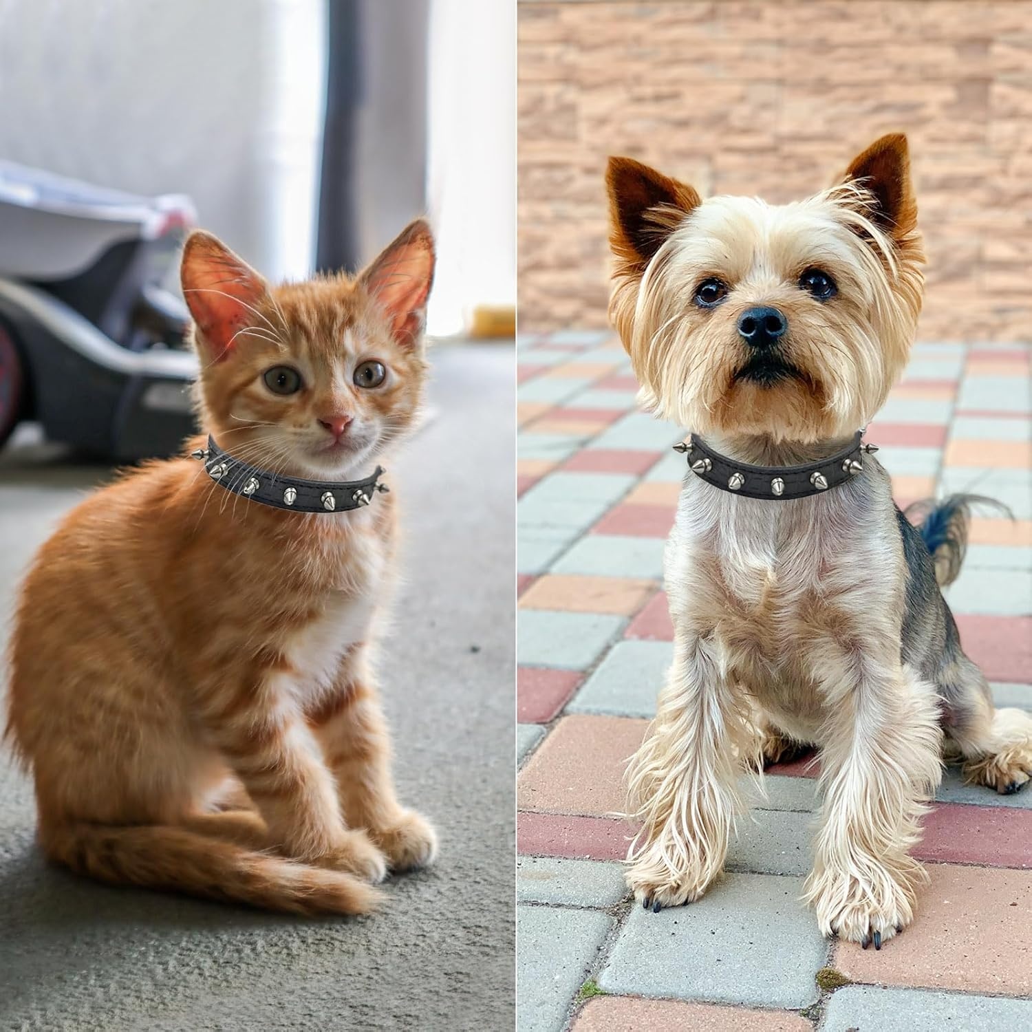 image:imageEnjoying Spike Cat Collar Spiked Dog Collar for ExtraSmall to Small Dogs AntiBite Studded Protective Faux Leather Spiky Collar with Metal Rings for Hold Pet TagsLeash Adjustable Red XSBlack