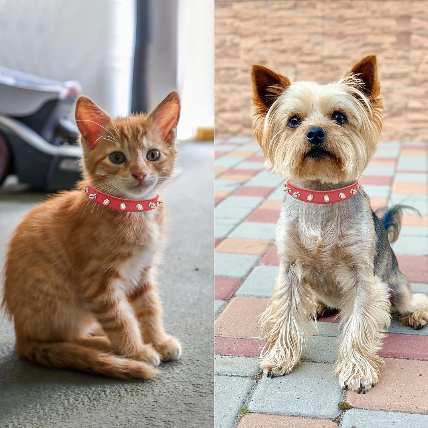 image:imageEnjoying Spike Cat Collar Spiked Dog Collar for ExtraSmall to Small Dogs AntiBite Studded Protective Faux Leather Spiky Collar with Metal Rings for Hold Pet TagsLeash Adjustable Red XSRed