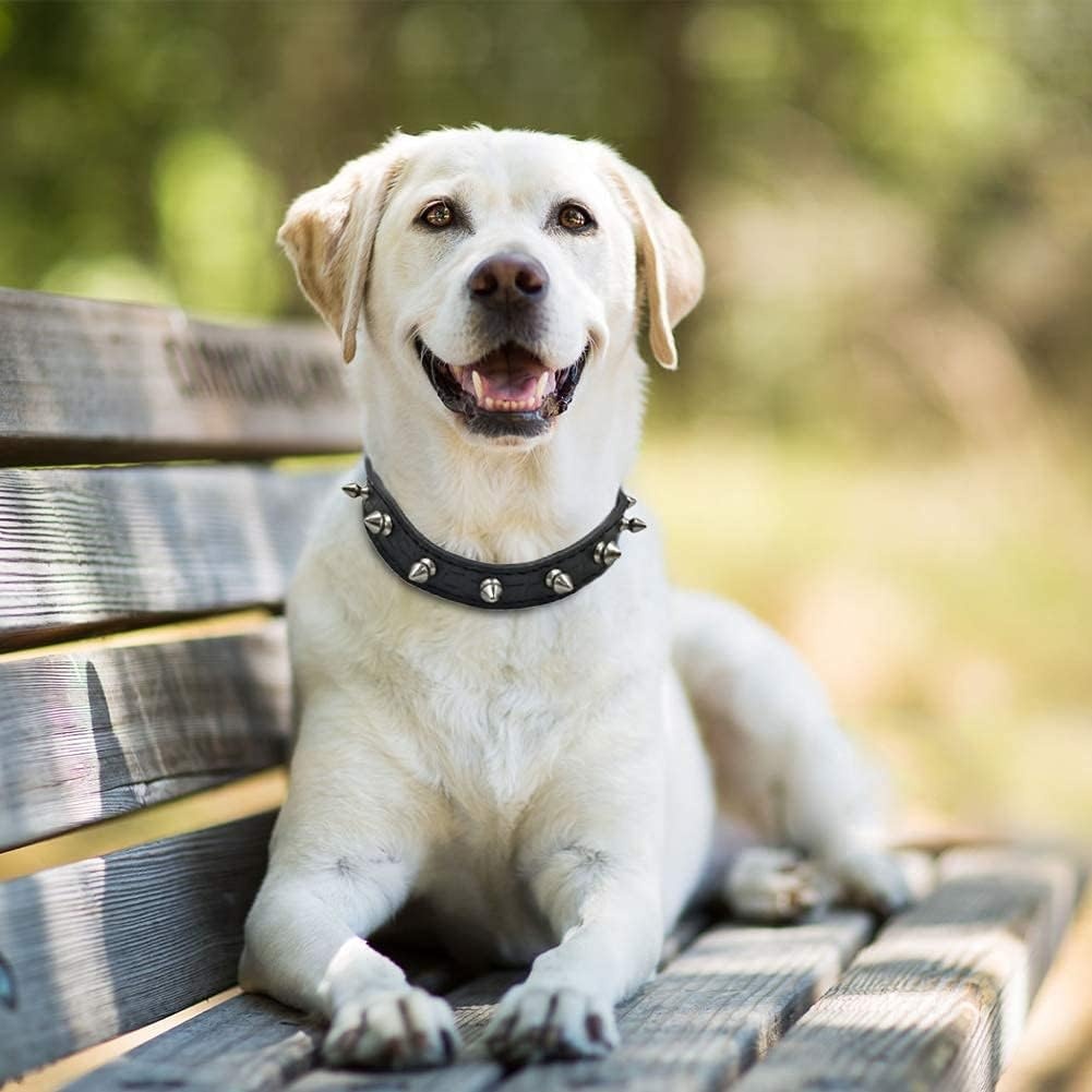 image:imageEnjoying Spike Cat Collar Spiked Dog Collar for ExtraSmall to Small Dogs AntiBite Studded Protective Faux Leather Spiky Collar with Metal Rings for Hold Pet TagsLeash Adjustable Red XSBlack
