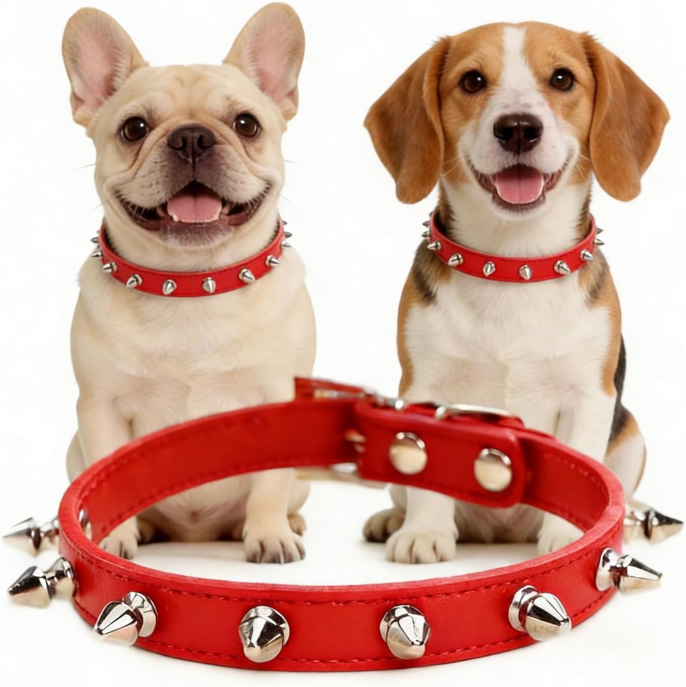 image:imageEnjoying Spike Cat Collar Spiked Dog Collar for ExtraSmall to Small Dogs AntiBite Studded Protective Faux Leather Spiky Collar with Metal Rings for Hold Pet TagsLeash Adjustable Red XSRed