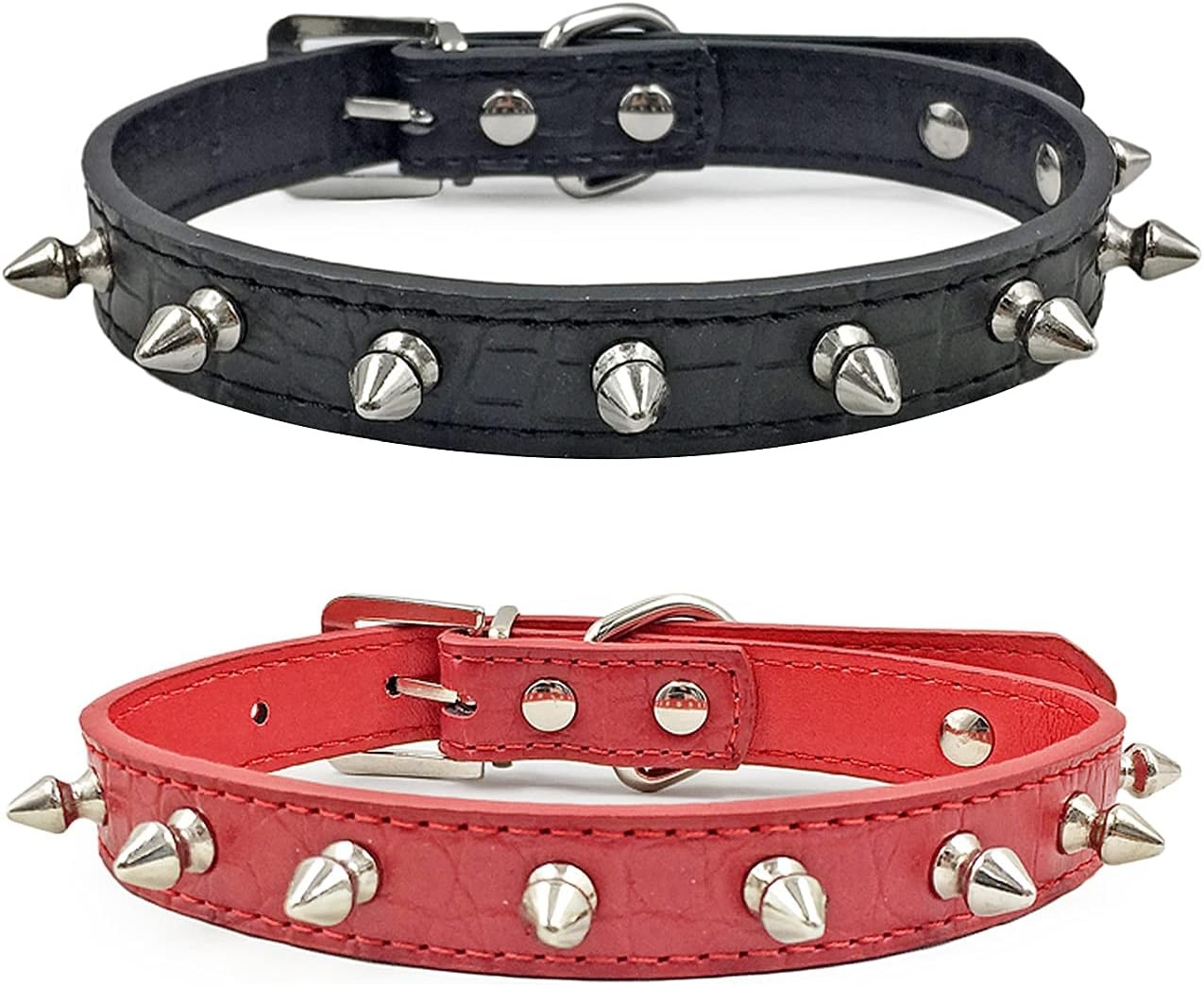image:imageEnjoying Spike Cat Collar Spiked Dog Collar for ExtraSmall to Small Dogs AntiBite Studded Protective Faux Leather Spiky Collar with Metal Rings for Hold Pet TagsLeash Adjustable Red XSRed