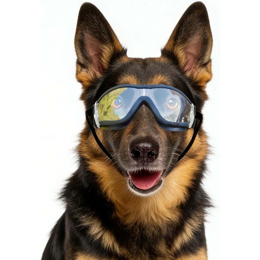 image:imageENJOYING Clear Dog Goggles Medium AntiUV Doggy Sunglasses for MediumLarge Dogs Outdoor FogProof Windproof Snowproof Dog Glasses Adjustable Easy Wear TransparentClear