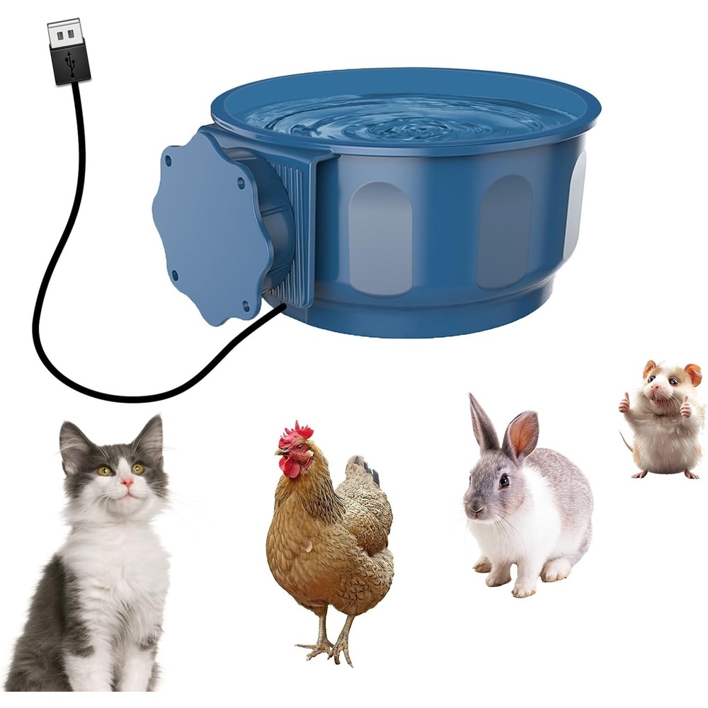 image:imageENJOYING Heated Water Bowl for Cats Indoor 06 L Thermal WaterFood Hanging Heated Pet Bowl for Rabbits Chickens Small Dogs Birds Pet Cage Dish Crate Use SelfAssembly BlueBlue