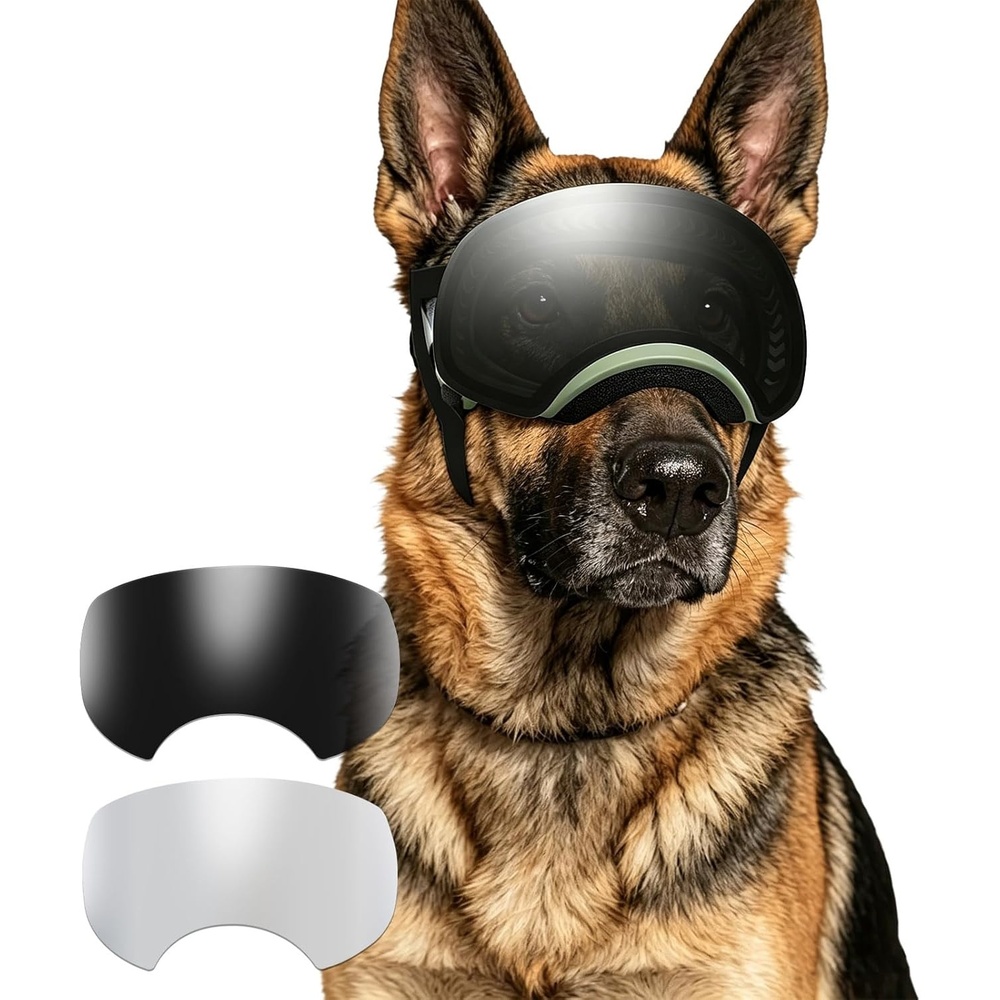 image:imageEnjoying Dog Goggles Large Breed with Replaceable Lenses SilverBlack Interchangeable Sunglasses for Dogs Medium Large Breed Summer UV Dog Eye Protection Winter Pet Snow Goggles Green2 Lens