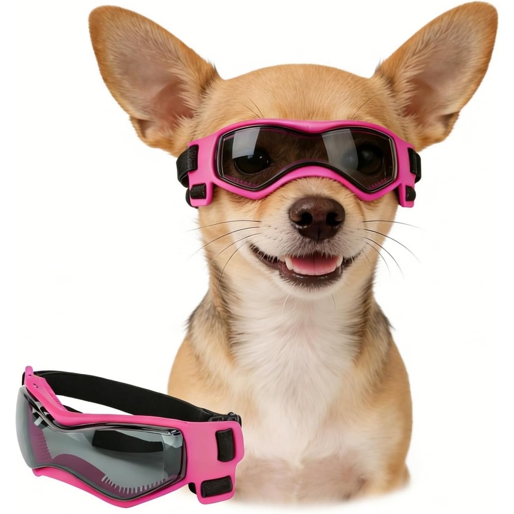 image:imageEnjoying Dog Goggles Small Breed Dog Sunglasses UV Protection Cycling Eye Protection for Small Dogs Breathable Windproof Dustproof AntiFog Adjustable Straps Classic PinkCool Pink
