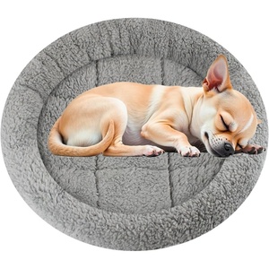 image:imageEnjoying Plush Cat Bed Mat Diameter 195 Round Pad with Pillow Around for Cats Dogs RelyingCurling Sleep Warm Dog Cushion for Crates Antiskid Bottom Large GrayMediumRound