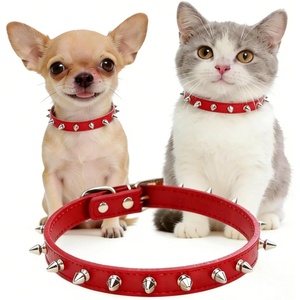 image:imageEnjoying Spike Cat Collar Spiked Dog Collar for ExtraSmall to Small Dogs AntiBite Studded Protective Faux Leather Spiky Collar with Metal Rings for Hold Pet TagsLeash Adjustable Red XSRed