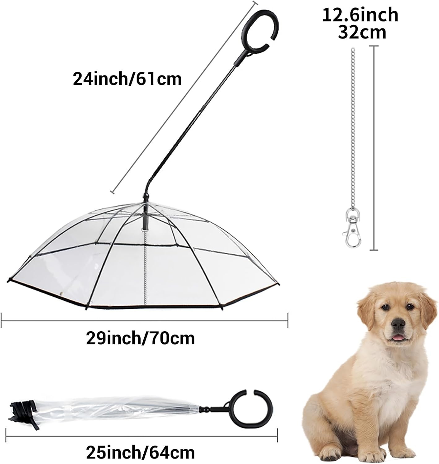 image:imageENJOYING Small Dog Umbrella Clear Dog Umbrella Leash for Small Dogs Keeps Dogs Dry Walking Rain Doggie Rain Umbrella with Adjustable Leash SelfAssemblyClear B
