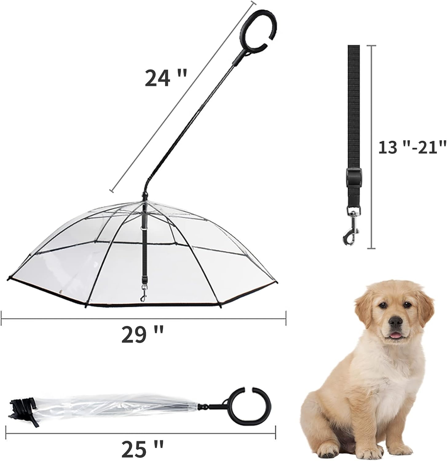 image:imageENJOYING Small Dog Umbrella Clear Dog Umbrella Leash for Small Dogs Keeps Dogs Dry Walking Rain Doggie Rain Umbrella with Adjustable Leash SelfAssemblyClear A