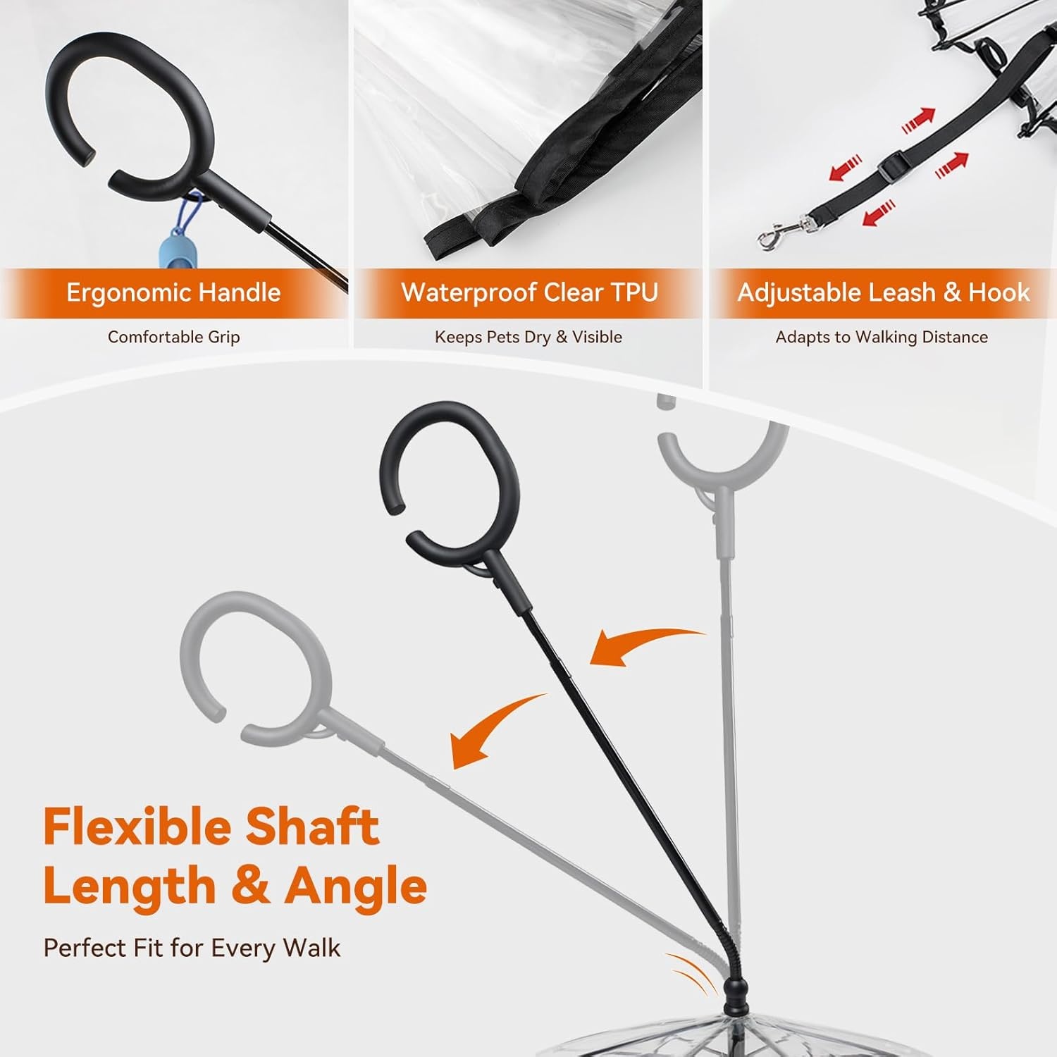 image:imageENJOYING Small Dog Umbrella Clear Dog Umbrella Leash for Small Dogs Keeps Dogs Dry Walking Rain Doggie Rain Umbrella with Adjustable Leash SelfAssemblyClear A