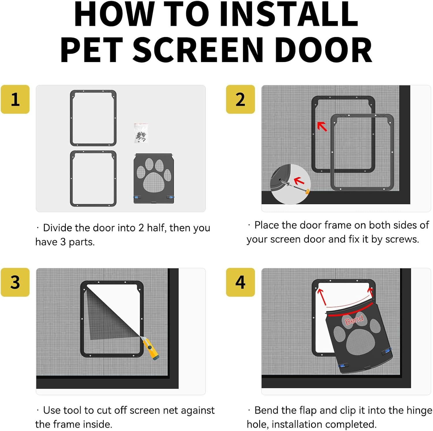 image:imageEnjoying Cat Door for Screen Doors Passage Opening 83 x 103 Access Freely Magnetic Swing Flap Small Pet Door for Sliding Doors Window Lockable BlackBlack8W x 102H