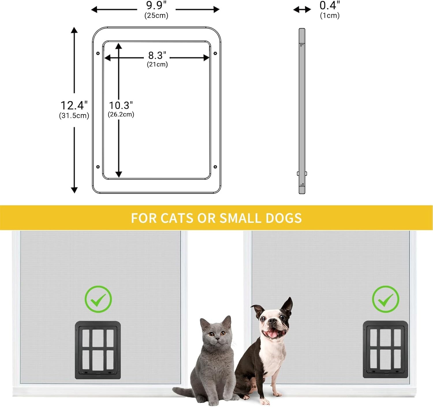 image:imageEnjoying Cat Door for Screen Doors Passage Opening 83 x 103 Access Freely Magnetic Swing Flap Small Pet Door for Sliding Doors Window Lockable BlackBlack83W x 103H