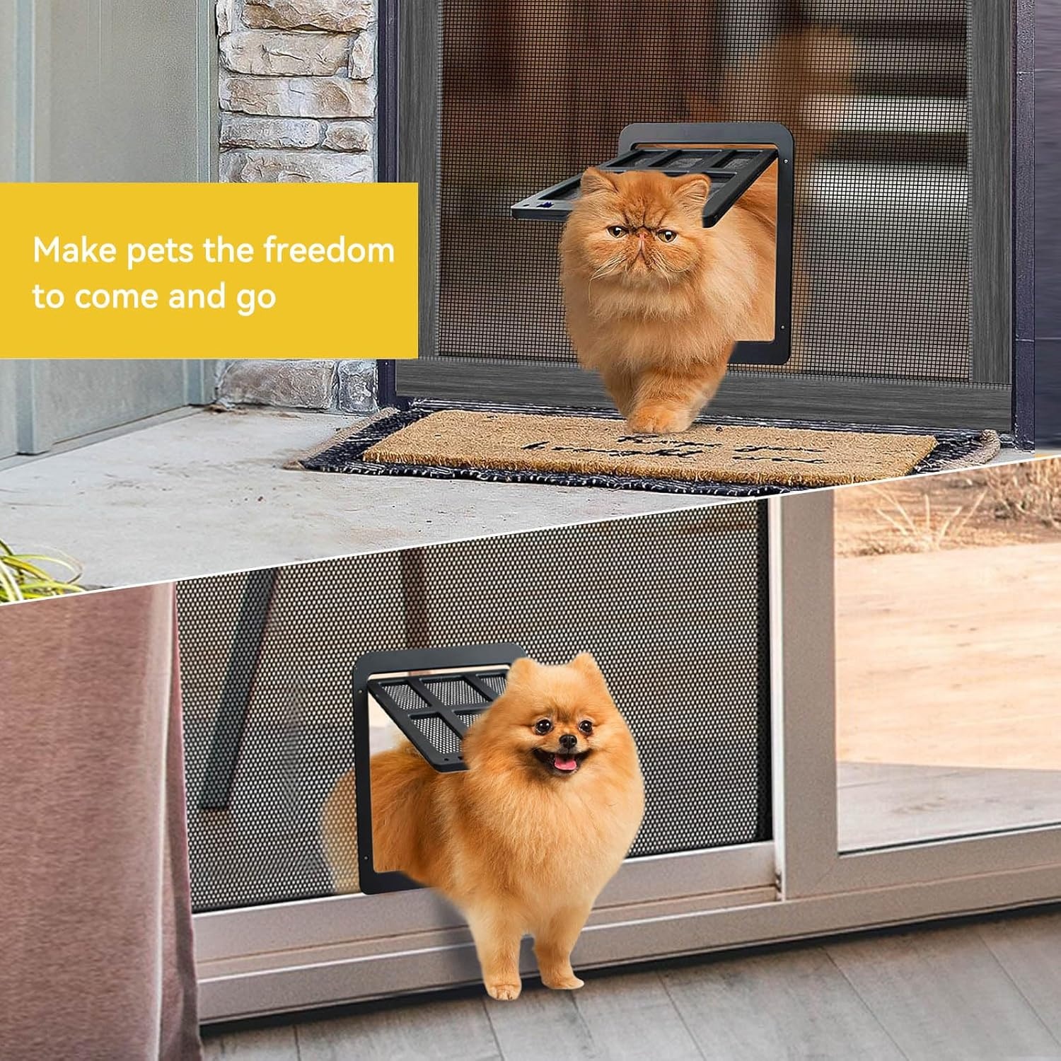 image:imageEnjoying Cat Door for Screen Doors Passage Opening 83 x 103 Access Freely Magnetic Swing Flap Small Pet Door for Sliding Doors Window Lockable BlackBlack83W x 103H