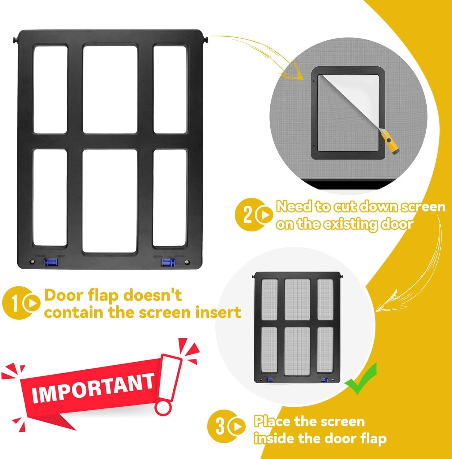 image:imageEnjoying Cat Door for Screen Doors Passage Opening 83 x 103 Access Freely Magnetic Swing Flap Small Pet Door for Sliding Doors Window Lockable BlackBlack83W x 103H