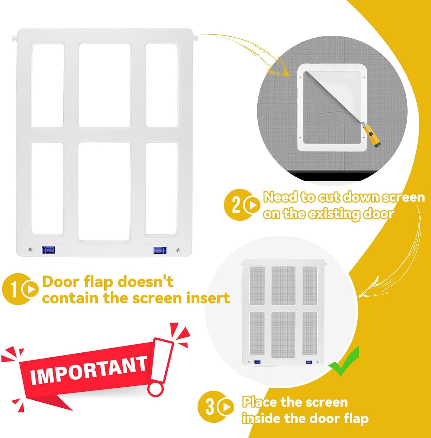 image:imageEnjoying Cat Door for Screen Doors Passage Opening 83 x 103 Access Freely Magnetic Swing Flap Small Pet Door for Sliding Doors Window Lockable BlackWhite112W x 144H
