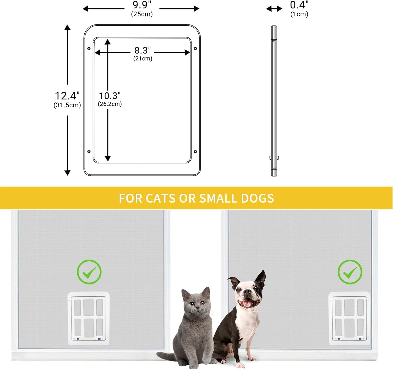 image:imageEnjoying Cat Door for Screen Doors Passage Opening 83 x 103 Access Freely Magnetic Swing Flap Small Pet Door for Sliding Doors Window Lockable BlackWhite83W x 103H
