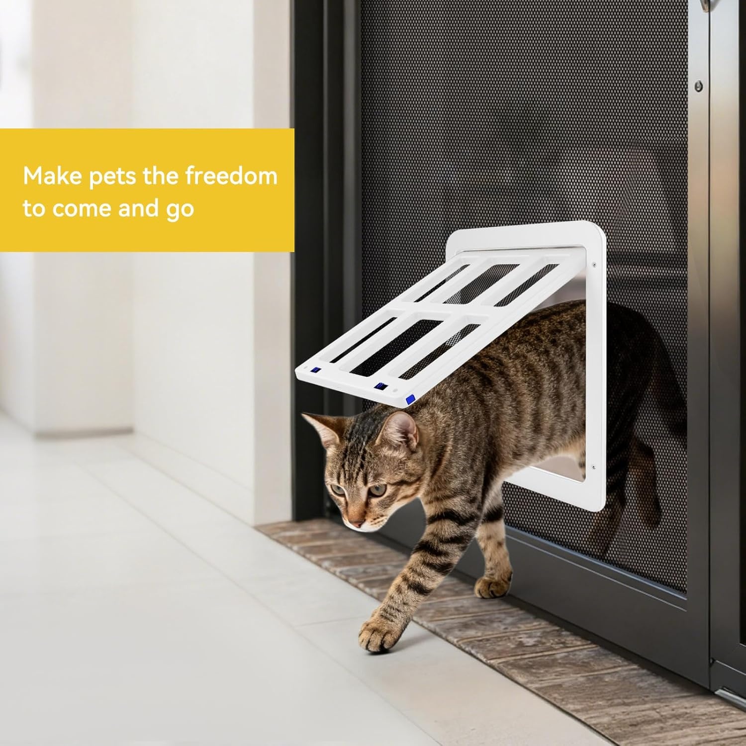 image:imageEnjoying Cat Door for Screen Doors Passage Opening 83 x 103 Access Freely Magnetic Swing Flap Small Pet Door for Sliding Doors Window Lockable BlackWhite83W x 103H