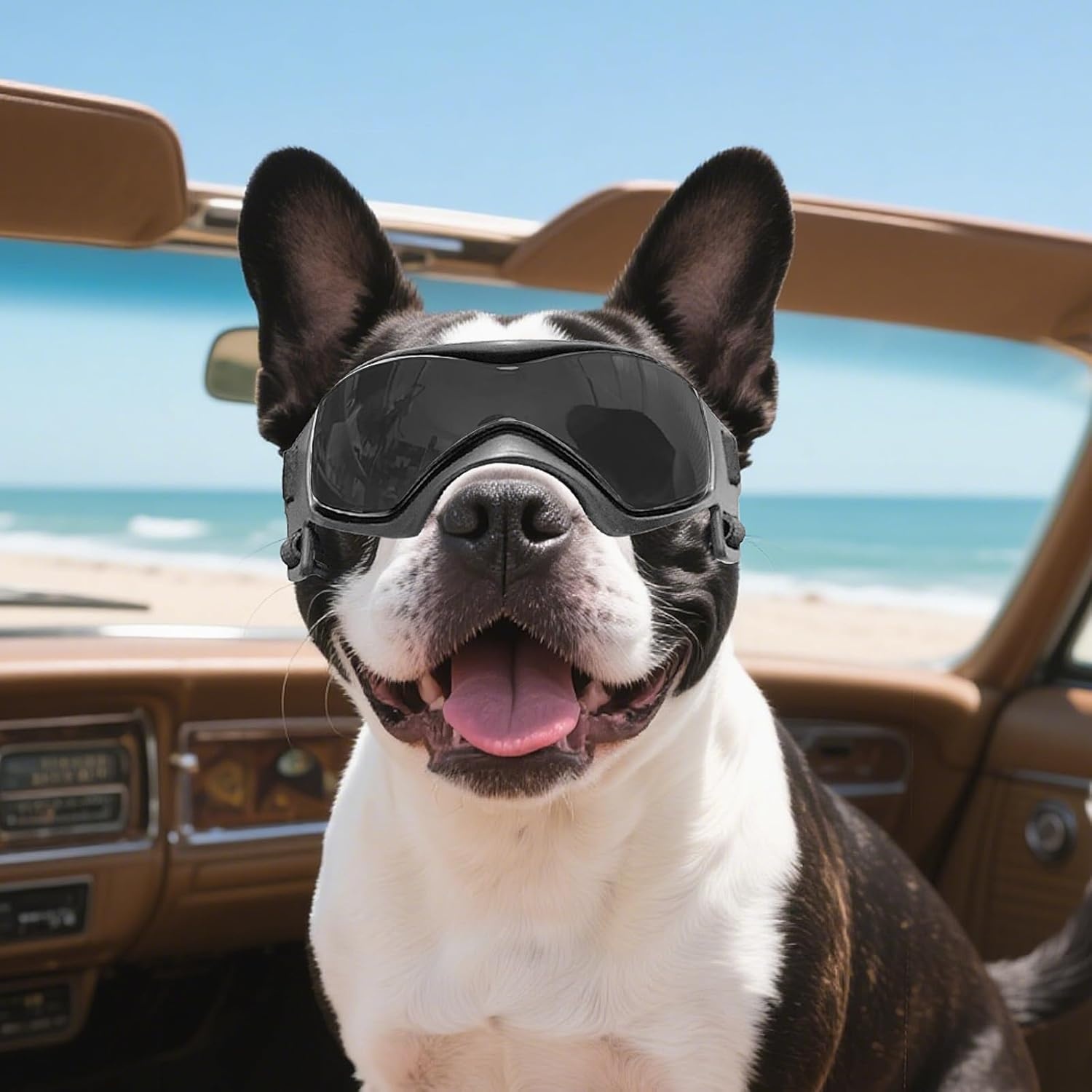 image:imageEnjoying Dog Goggles ExtraSmall to Small Breeds Dog Sunglasses UV Protection Driving Eye Protection for Little Dogs Breathable Windproof Dustproof AntiFog Adjustable Straps Panda WhiteStylish Black