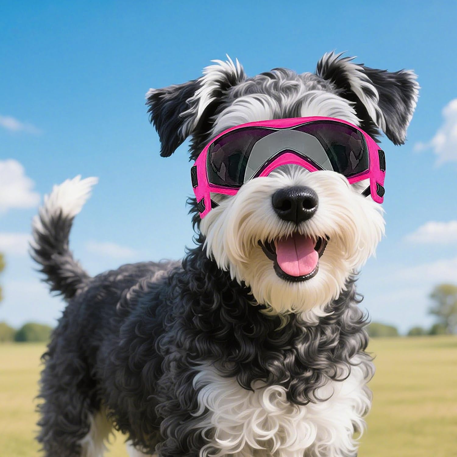 image:imageEnjoying Dog Goggles ExtraSmall to Small Breeds Dog Sunglasses UV Protection Driving Eye Protection for Little Dogs Breathable Windproof Dustproof AntiFog Adjustable Straps Panda WhiteStylish Pink