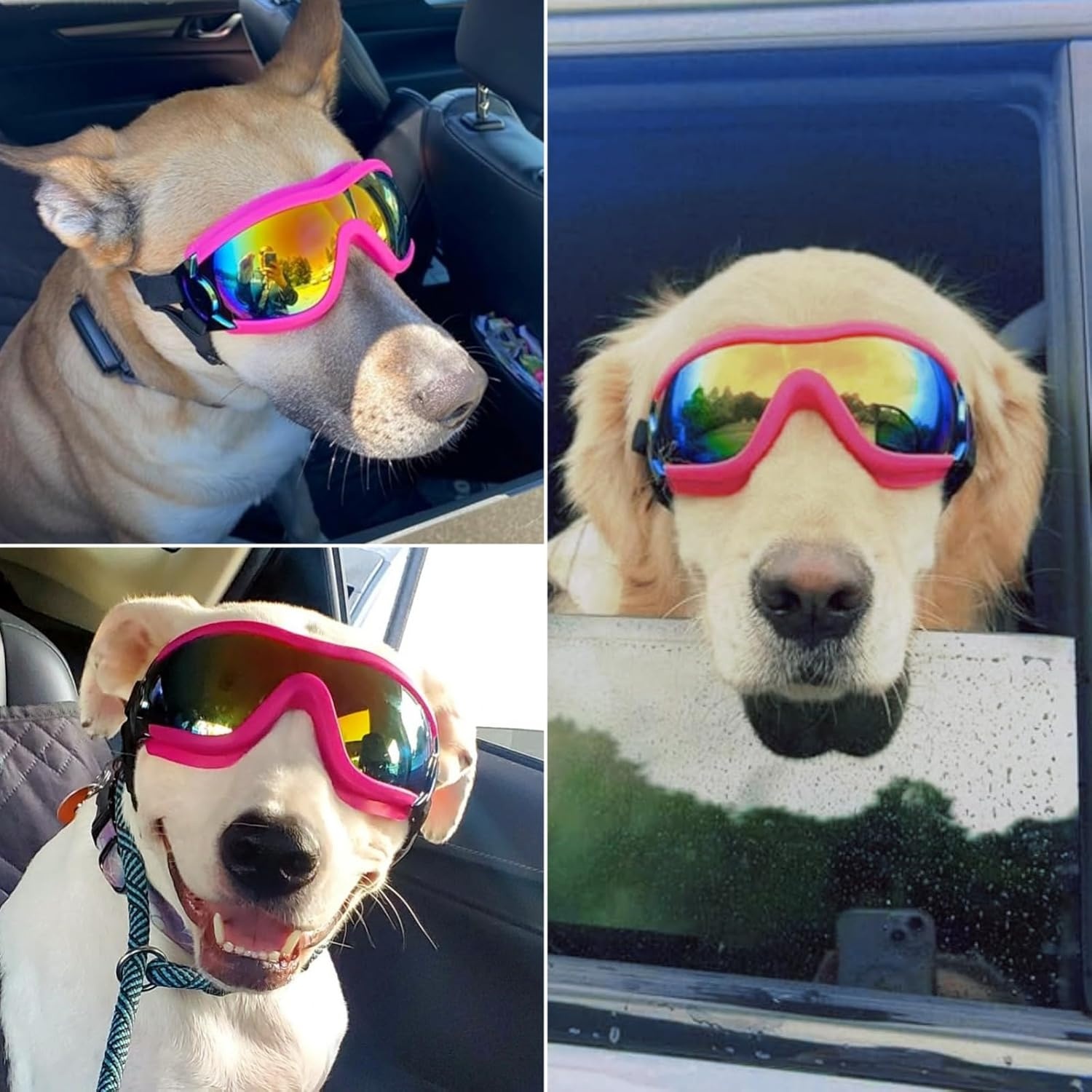 image:imageEnjoying Dog Goggles ExtraSmall to Small Breeds Dog Sunglasses UV Protection Driving Eye Protection for Little Dogs Breathable Windproof Dustproof AntiFog Adjustable Straps Panda WhiteNeon Pink