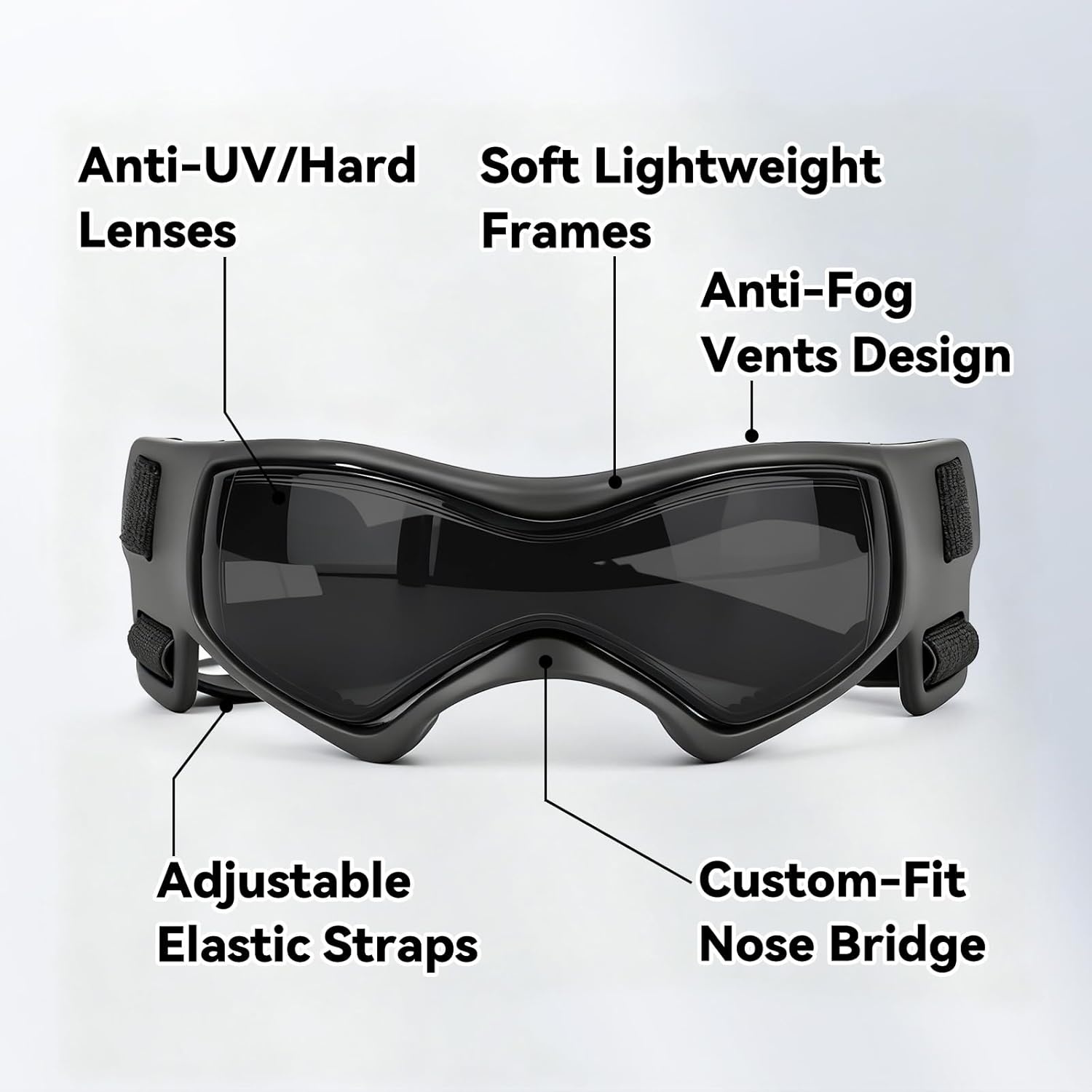 image:imageEnjoying Dog Goggles ExtraSmall to Small Breeds Dog Sunglasses UV Protection Driving Eye Protection for Little Dogs Breathable Windproof Dustproof AntiFog Adjustable Straps Panda WhiteStylish Black