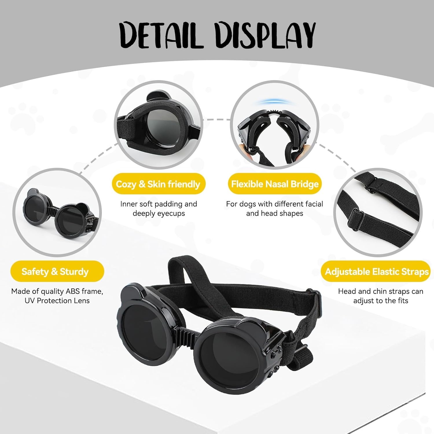 image:imageEnjoying Dog Goggles ExtraSmall to Small Breeds Dog Sunglasses UV Protection Driving Eye Protection for Little Dogs Breathable Windproof Dustproof AntiFog Adjustable Straps Panda WhitePanda Black