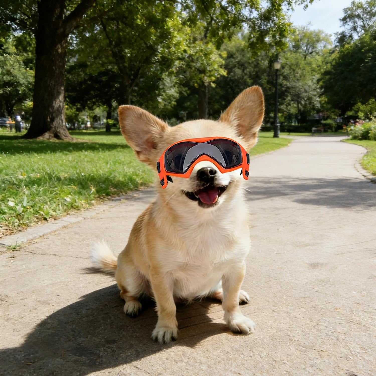 image:imageEnjoying Dog Goggles ExtraSmall to Small Breeds Dog Sunglasses UV Protection Driving Eye Protection for Little Dogs Breathable Windproof Dustproof AntiFog Adjustable Straps Panda WhiteStyle Orange