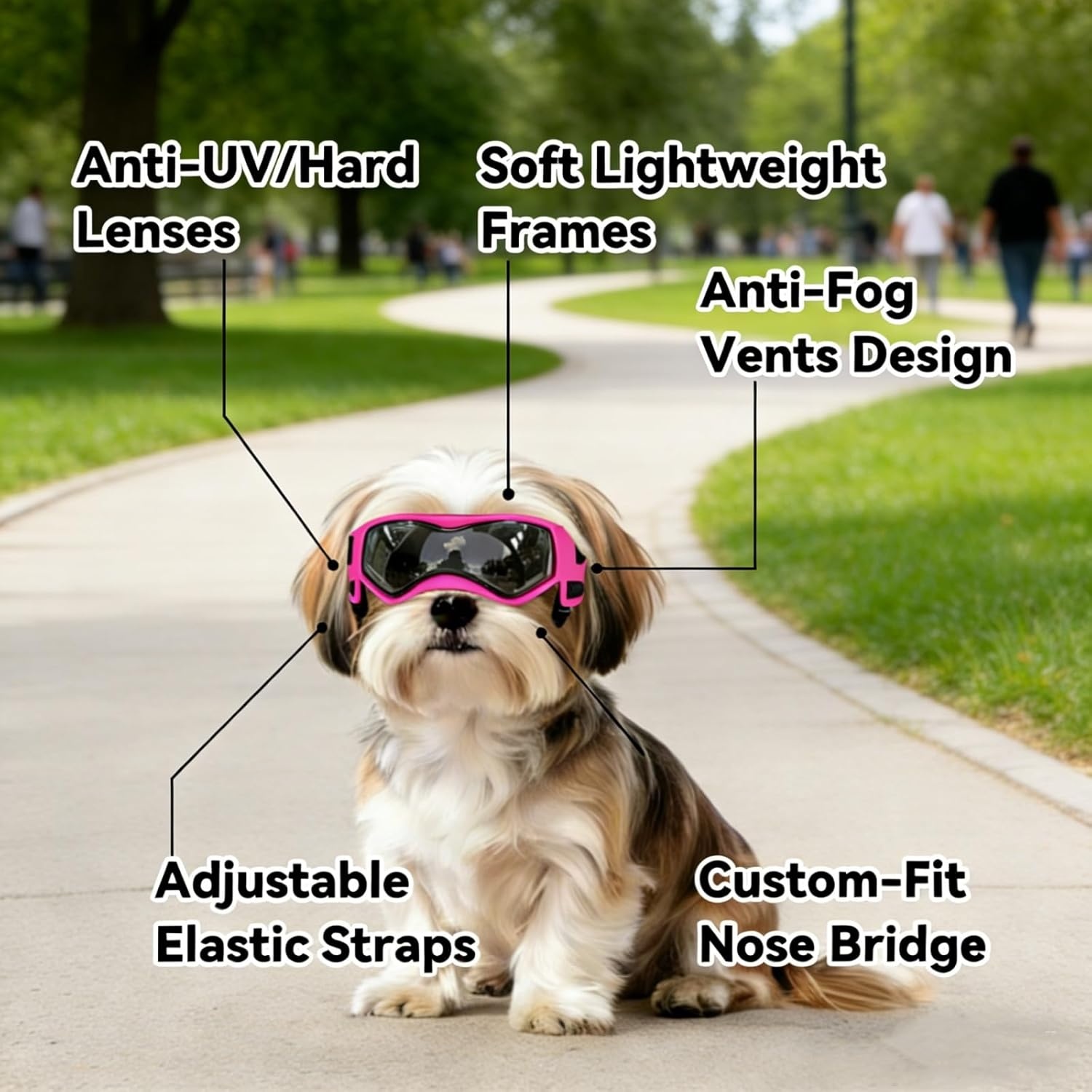 image:imageEnjoying Dog Goggles ExtraSmall to Small Breeds Dog Sunglasses UV Protection Driving Eye Protection for Little Dogs Breathable Windproof Dustproof AntiFog Adjustable Straps Panda WhiteCool Pink