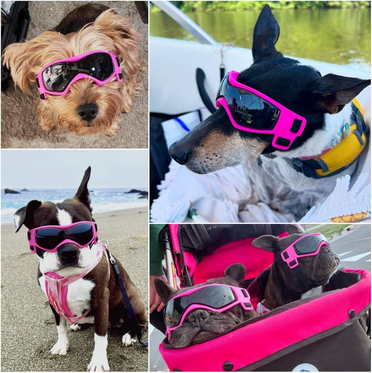 image:imageEnjoying Dog Goggles ExtraSmall to Small Breeds Dog Sunglasses UV Protection Driving Eye Protection for Little Dogs Breathable Windproof Dustproof AntiFog Adjustable Straps Panda WhiteStylish Pink