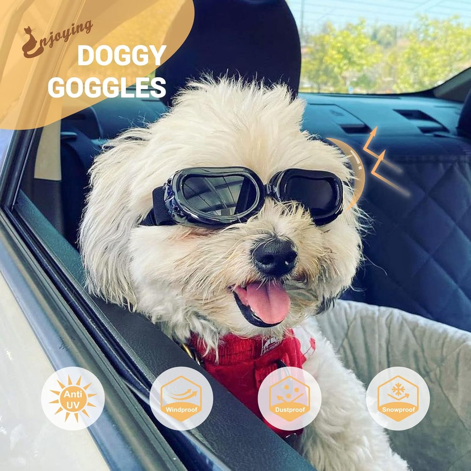 image:imageEnjoying Dog Goggles ExtraSmall to Small Breeds Dog Sunglasses UV Protection Driving Eye Protection for Little Dogs Breathable Windproof Dustproof AntiFog Adjustable Straps Panda WhiteClassic Black