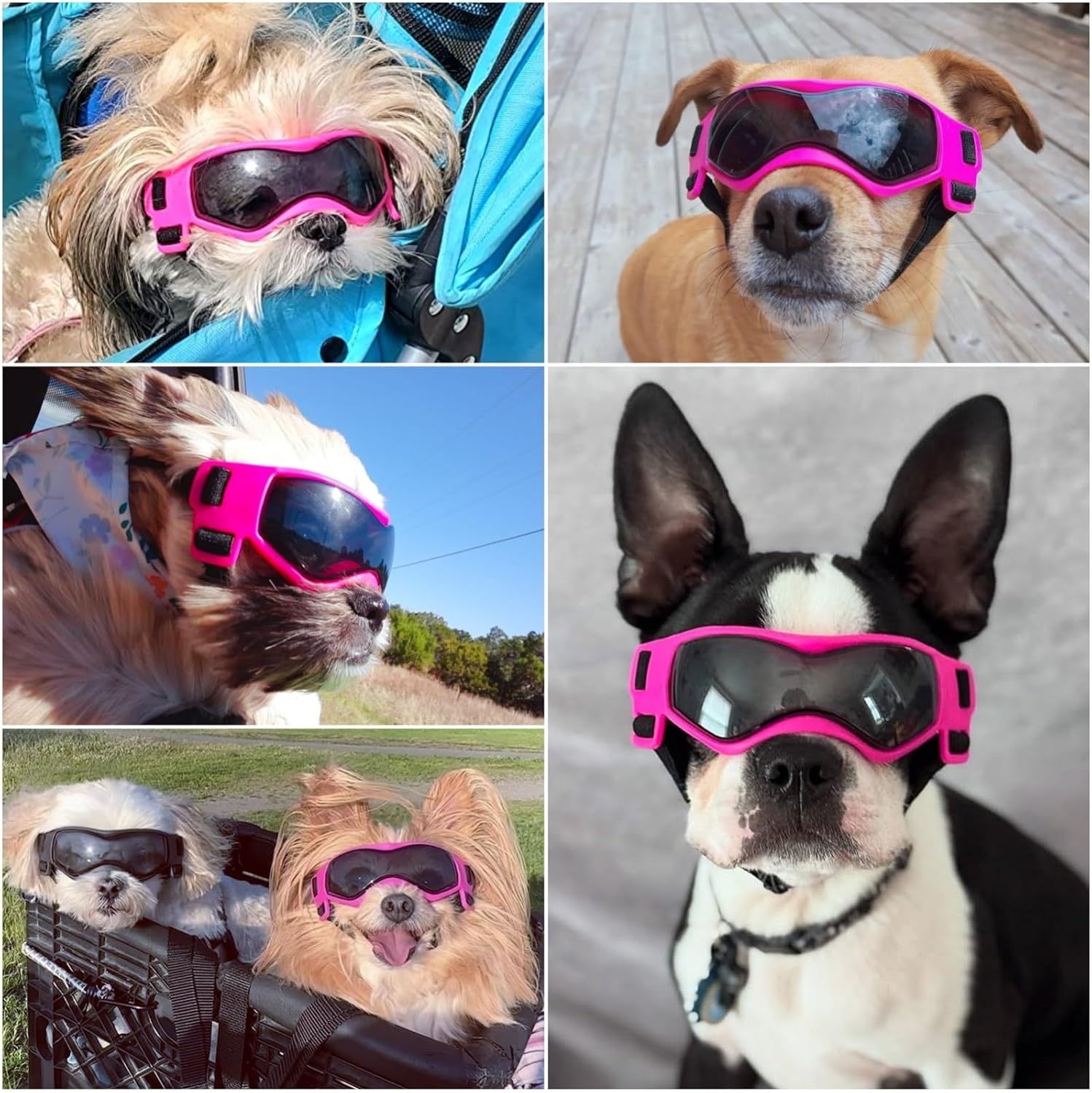 image:imageEnjoying Dog Goggles ExtraSmall to Small Breeds Dog Sunglasses UV Protection Driving Eye Protection for Little Dogs Breathable Windproof Dustproof AntiFog Adjustable Straps Panda WhiteCool Pink