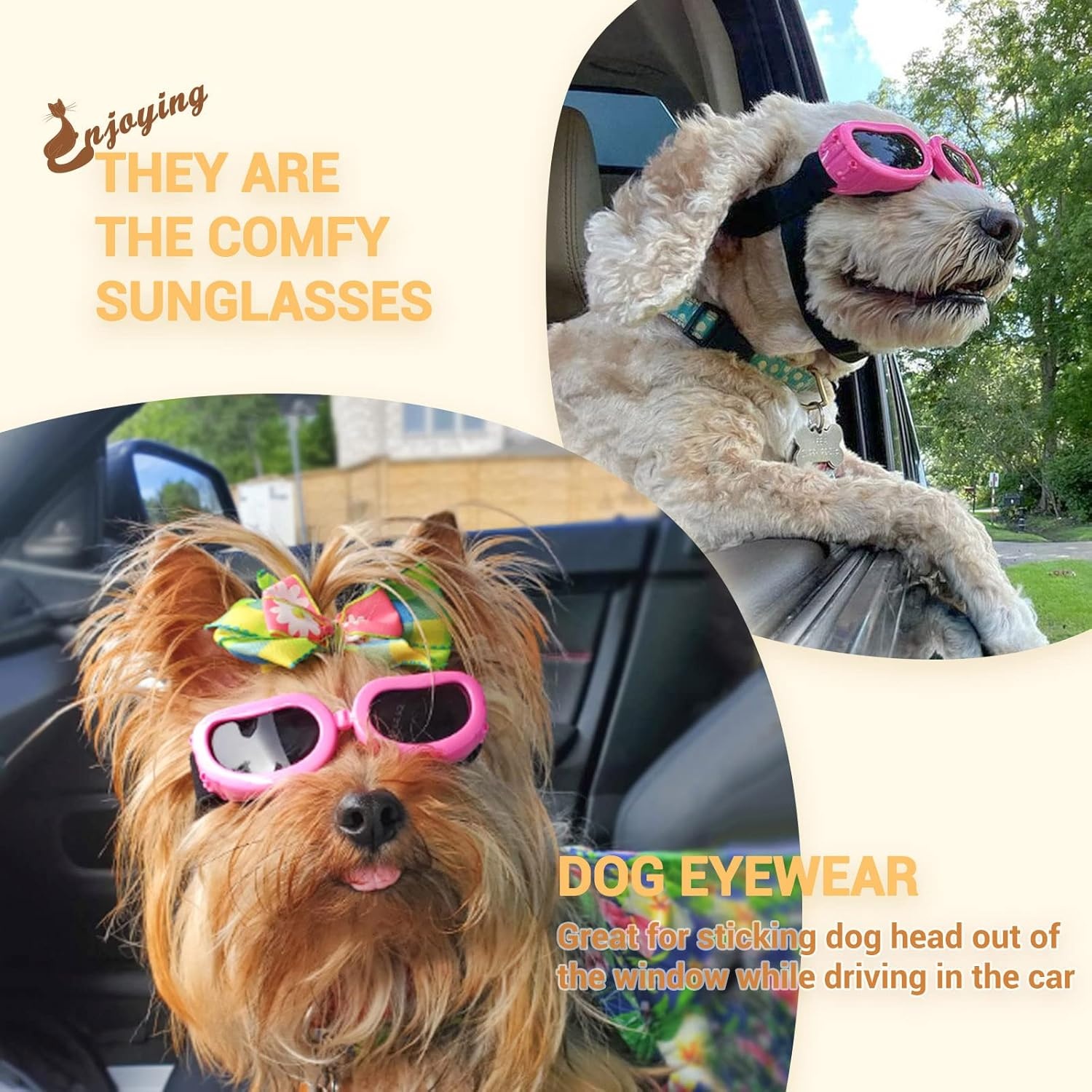 image:imageEnjoying Dog Goggles ExtraSmall to Small Breeds Dog Sunglasses UV Protection Driving Eye Protection for Little Dogs Breathable Windproof Dustproof AntiFog Adjustable Straps Panda WhiteClassic Pink