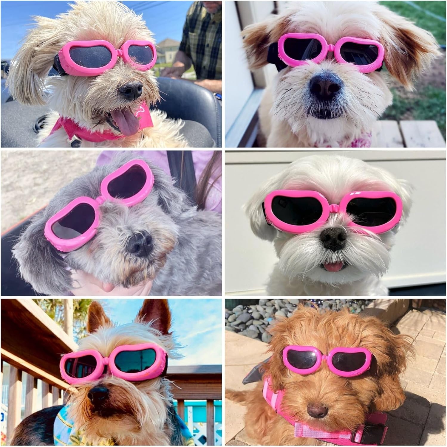 image:imageEnjoying Dog Goggles ExtraSmall to Small Breeds Dog Sunglasses UV Protection Driving Eye Protection for Little Dogs Breathable Windproof Dustproof AntiFog Adjustable Straps Panda WhiteClassic Pink